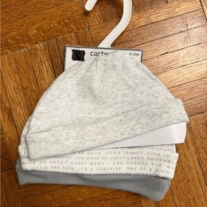 Carter's Gray and White Baby Hats Size 0-3 months NWT